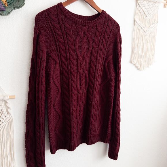 Burgundy Cable Knit Sweater ASOS Design Size Small - Picture 3 of 7